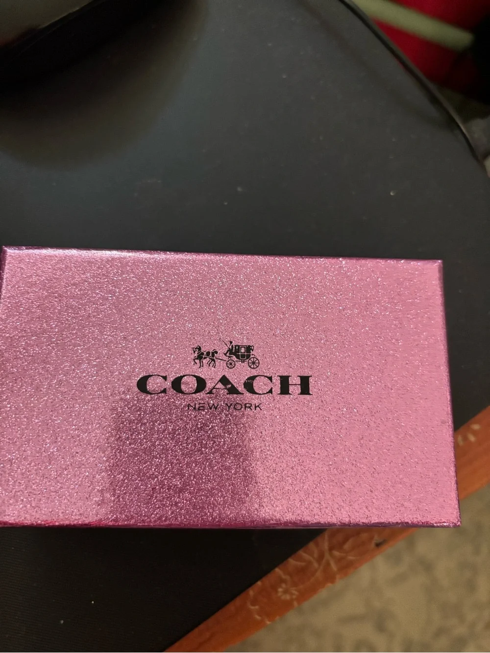 NIB Coach Gold-Accent Black Textured Keychain Wallet